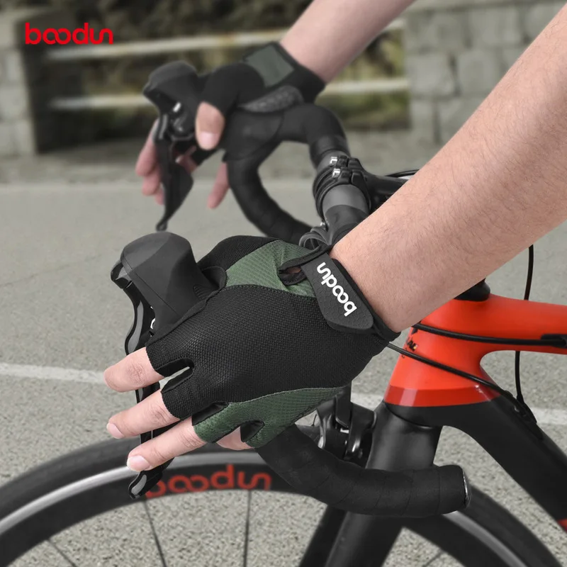 BOODUN Летние велосипедные перчатки MTB с половиной пальца и силиконом 1 пара противоскользящих перчаток Горная дорога Варежки без пальцев - 0