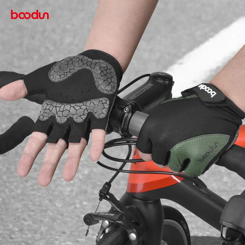 BOODUN Летние велосипедные перчатки MTB с половиной пальца и силиконом 1 пара противоскользящих перчаток Горная дорога Варежки без пальцев - 1