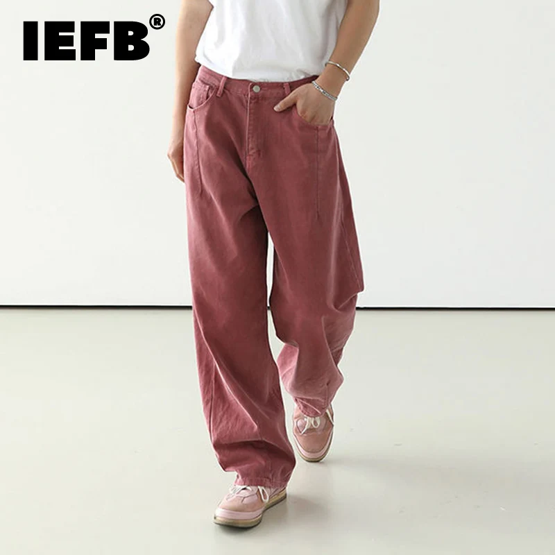 IEFB Мужские джинсы High Street Мужские летние корейские свободные брюки с карманами Однотонные прямые брюки 2023 Новый винтаж 9A8299 - 0
