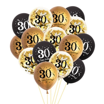  15 шт. черное золото 30 40 50 60 с днем рождения латексные воздушные шары для взрослых украшение вечеринки по случаю дня рождения 30-летие 40-летие воздушные шары с конфетти