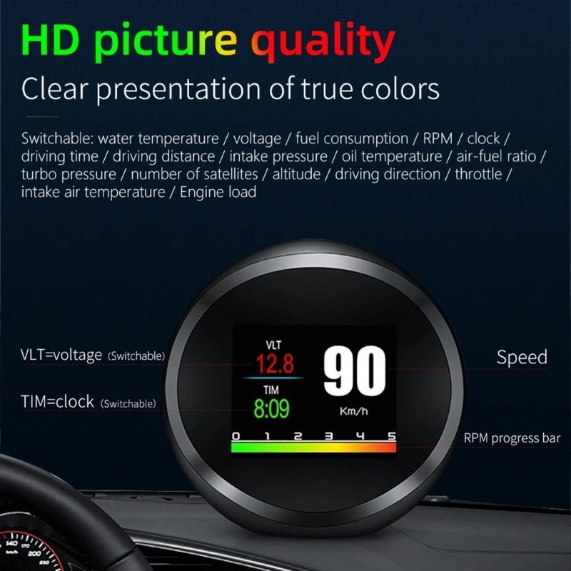 Дисплей HUD автомобиля, проекционный дисплей HUD GPS OBD2 с системами сигнализации и безопасности Цифровое лобовое стекло для всех автомобилей - 1