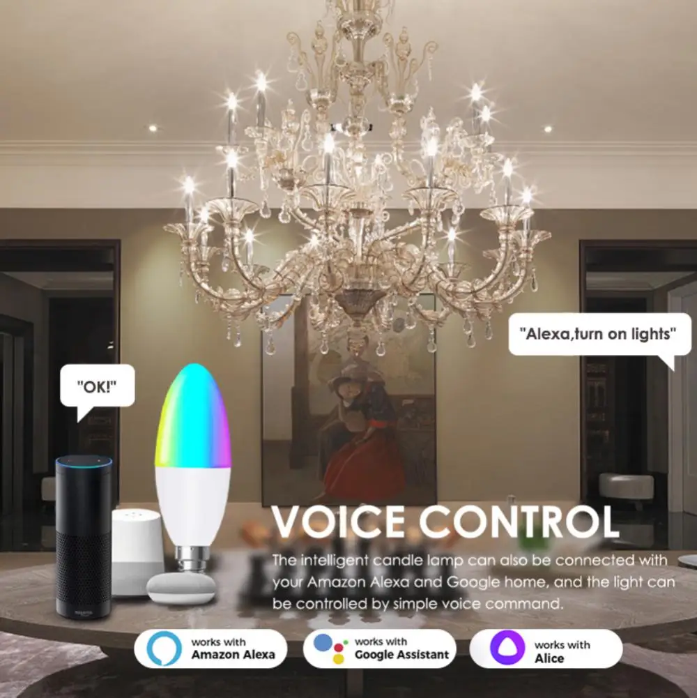 E14 RGB + CCT 5 Вт TUYA Zigbee Умная лампочка Светодиодные лампы с регулируемой яркостью Голосовое управление Smartlife с помощью Alexa Google Home Yandex Alice - 3