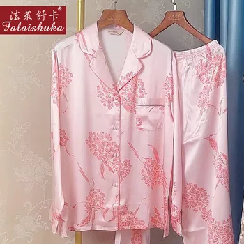 16 momme модный цветок 100% натуральный шелк пижамы женские пижамы Корея Цифровая живопись с длинным рукавом пижама из натурального шелка T8701