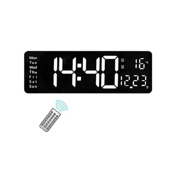 16-дюймовые светодиодные цифровые настенные часы - будильник / температура / дата / неделя / таймер пульт дистанционного управления, регулируемый для дома / тренажерного зала / офиса - белый свет