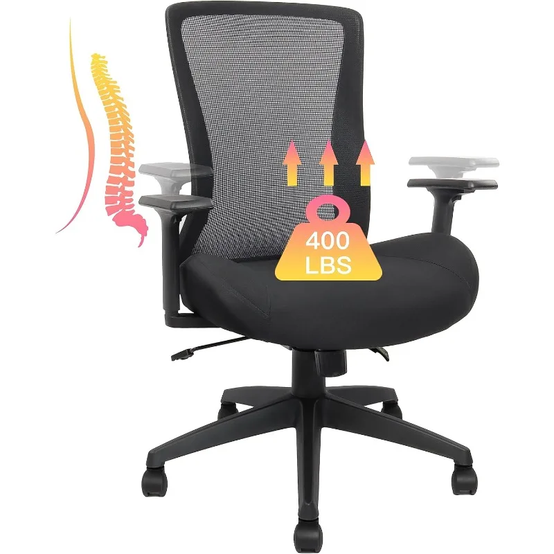 Большой и высокий офисный стул для тяжелых людей 400lb, эргономичный настольный стул Сетчатый компьютерный стул с поясничной опорой - 0