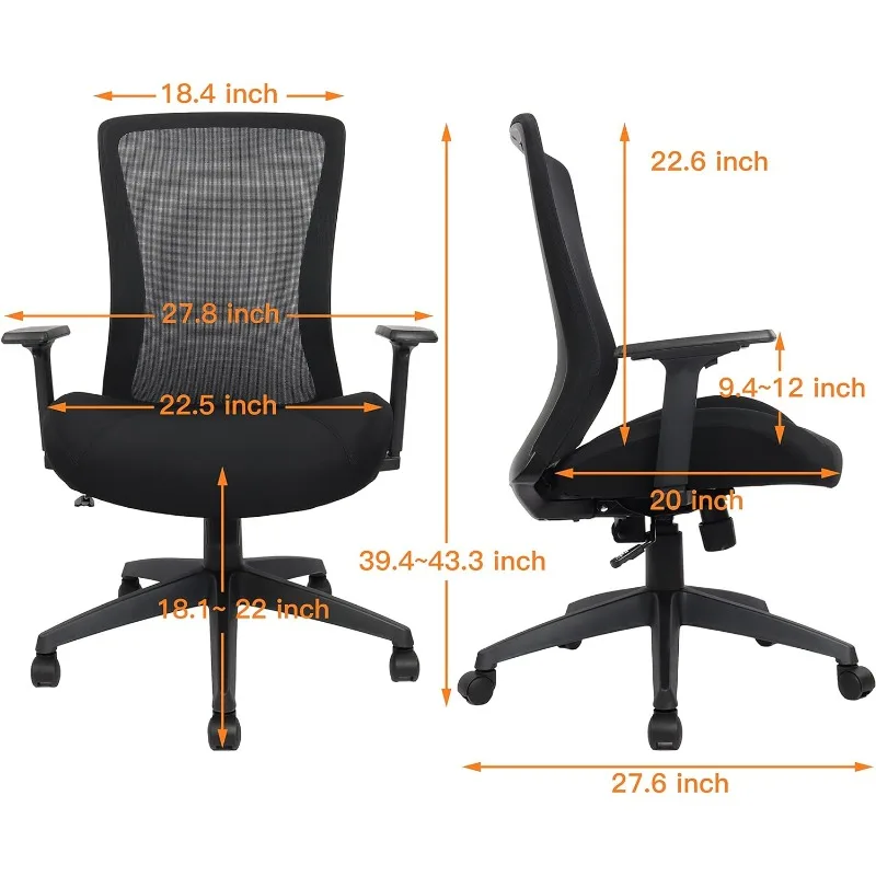Большой и высокий офисный стул для тяжелых людей 400lb, эргономичный настольный стул Сетчатый компьютерный стул с поясничной опорой - 2