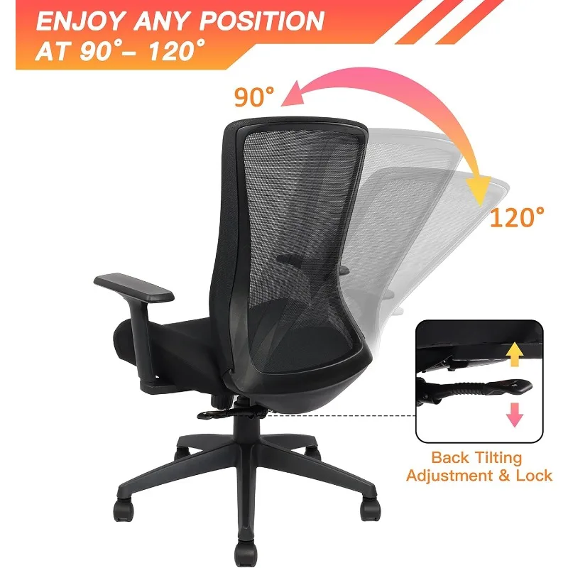 Большой и высокий офисный стул для тяжелых людей 400lb, эргономичный настольный стул Сетчатый компьютерный стул с поясничной опорой - 5