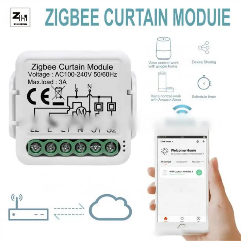 Tuya ZigBee Модуль интеллектуального выключателя штор для рулонных штор Жалюзи Электродвигатель 1/2 Gang APP Пульт дистанционного управления Alexa Google Home - 0