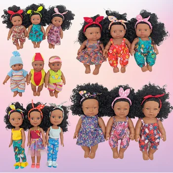 18 см Африканские куклы Детские игровые игрушки для дома Симуляция Реборн Куклы Мягкая резина Африканские куклы Музыкальные куклы Игрушки Детские подарки на день рождения