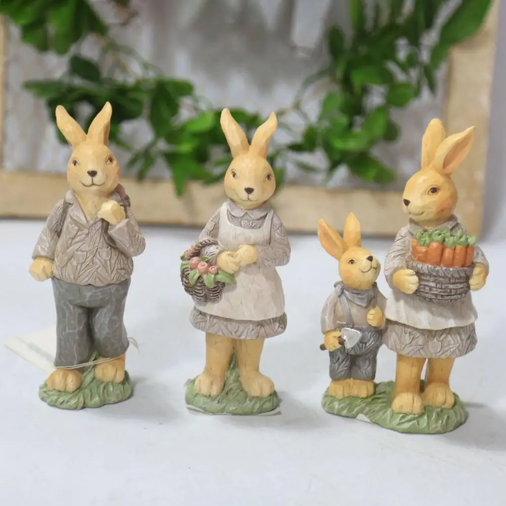 Фигурки из смолы кролика украшения кролик пасхальные поделки с яйцом тюльпан и морковь корзина украшение для домашнего стола Пасха - 0