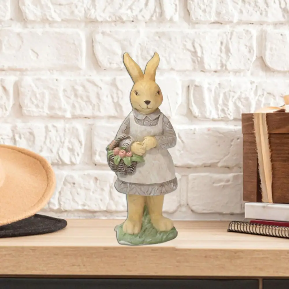 Фигурки из смолы кролика украшения кролик пасхальные поделки с яйцом тюльпан и морковь корзина украшение для домашнего стола Пасха - 2