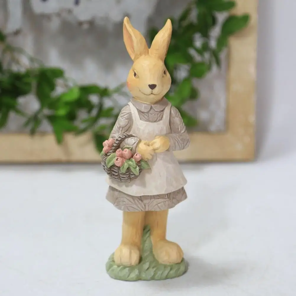 Фигурки из смолы кролика украшения кролик пасхальные поделки с яйцом тюльпан и морковь корзина украшение для домашнего стола Пасха - 3