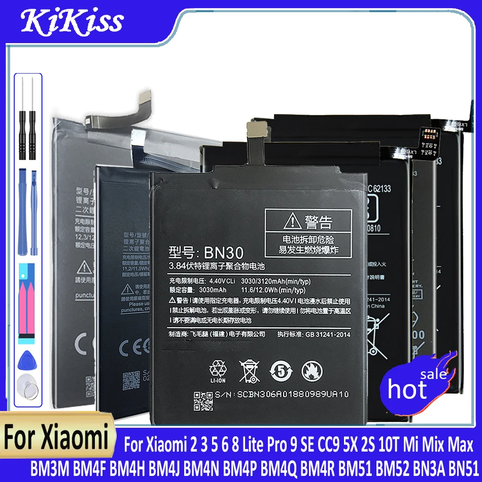 Аккумулятор для Xiaomi 2 3 5 6 8 Lite Pro 9 SE CC9 5X 2S 10T Mi Mix Max BM3M BM4F BM4H BM4J BM4N BM4P BM4Q BM4R BM51 BM52 BN3A - 0
