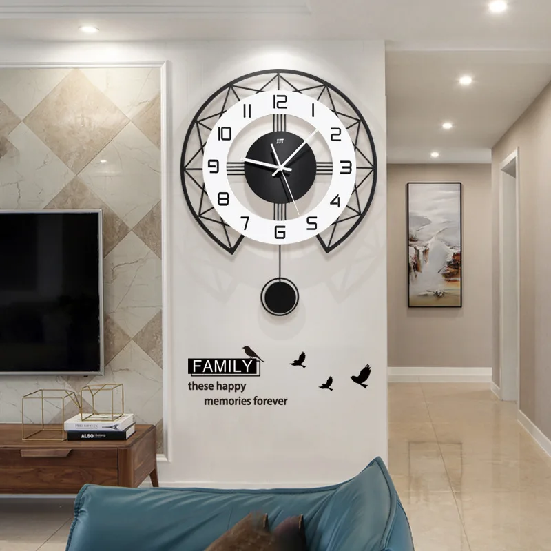 Гостиная Домашнее использование Мода Индивидуальность Творчество Атмосферные часы Минималистичный представляющий искусство Качающиеся настенные часы - 1