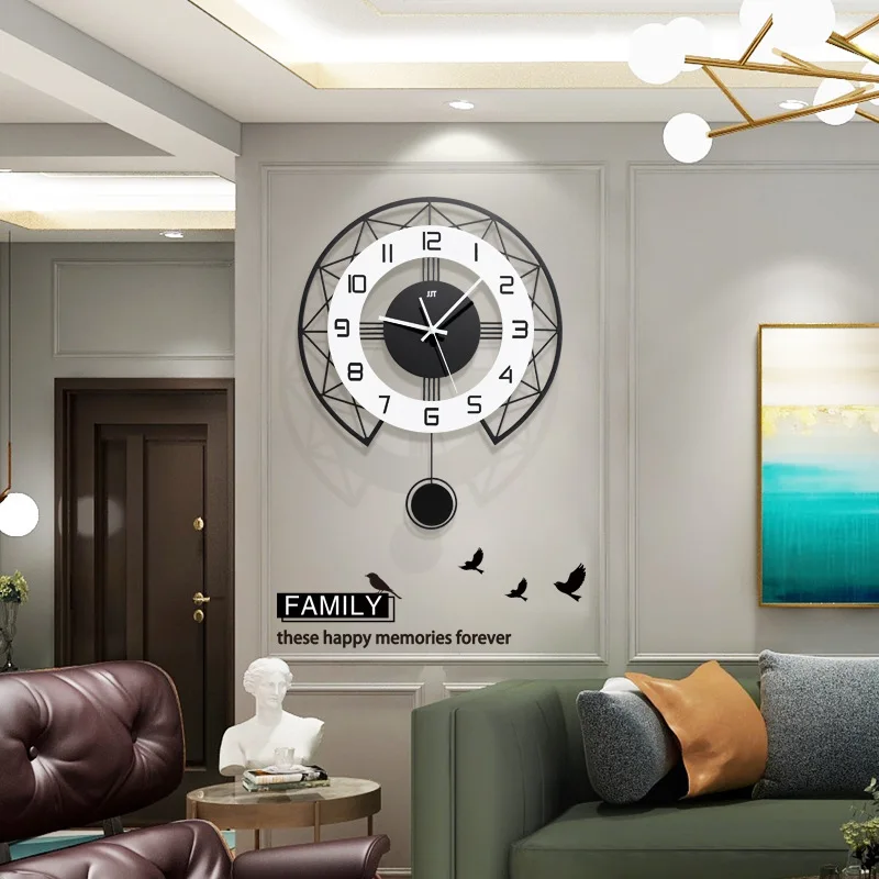 Гостиная Домашнее использование Мода Индивидуальность Творчество Атмосферные часы Минималистичный представляющий искусство Качающиеся настенные часы - 2