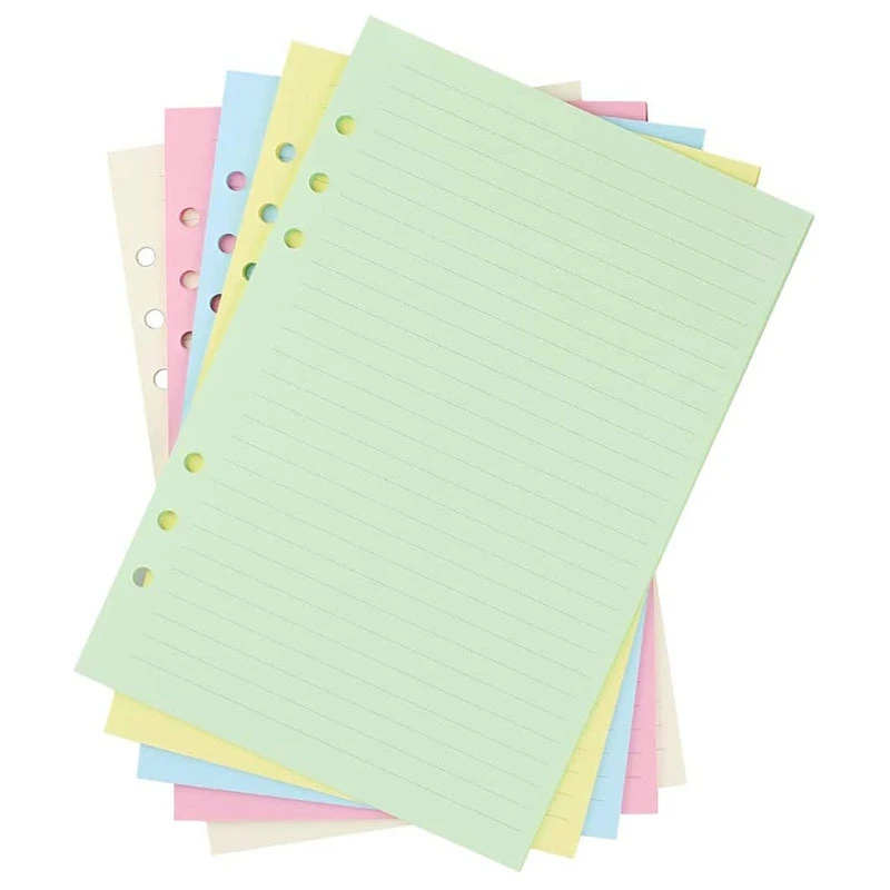 A5 Красочные перфорированные линейчатые вкладыши с 6 отверстиями для органайзера Скоросшиватель, 5-цветная бумага для заполнения планировщика отдельных листов, 50 листов - 2