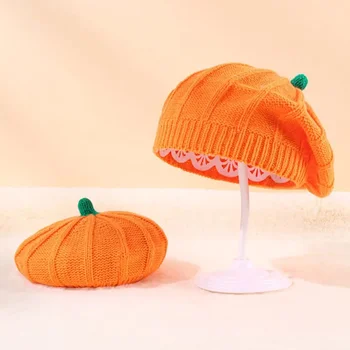 1pcs Детская шапка на Хэллоуин Оранжевый вязаный тыквенный берет Шляпа Костюм Аксессуар Детская шапка-бини Детская зимняя вязаная шапка Толстая теплая