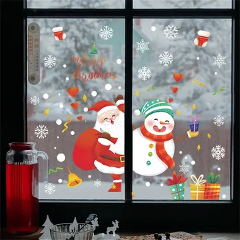2 листа Счастливого Рождества Украшения Рождественские наклейки на окна Снежинка Санта Рождество Снеговик Лось Оконные наклейки Рождественские подарки