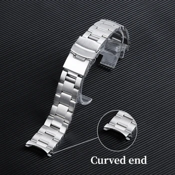 20 мм 22 мм Ремень из нержавеющей стали Прочный металлический ремешок для часов Seiko SKX009 Diver Oyster Watchband Браслет Изогнутый конец