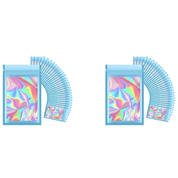 200 шт. Многоразовые голографические пакеты, непроницаемый от запаха майларовый мешочек с прозрачным окном для хранения продуктов Вечеринка в пользу бизнеса