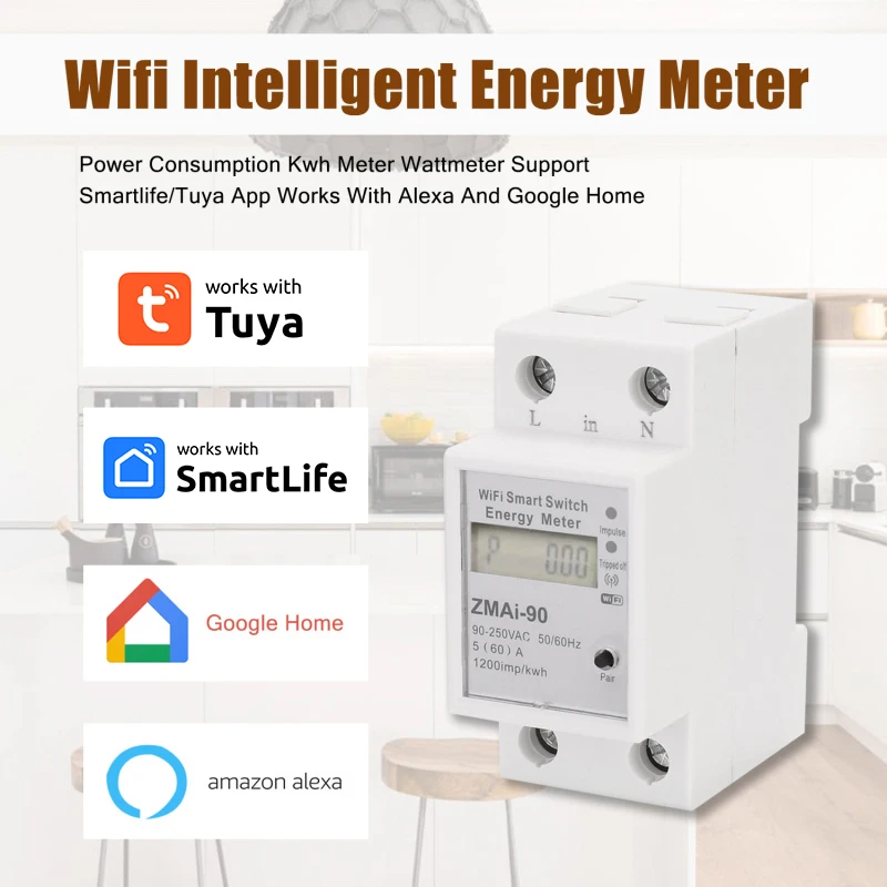 90 Wifi Smart Switch Измеритель энергии Модель ZMAI-90 Вольтметр Ваттметр Измеритель мощности Tuya Smart Life APP Работа с Alexa - 0