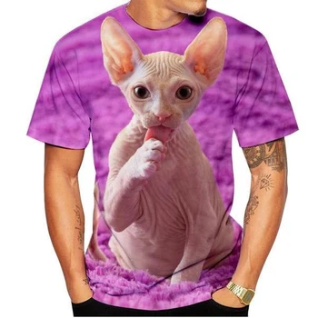 2023 Горячая распродажа Оптовый продукт Сфинкс Животное Футболка Голая кошка во всей красе 3D-печать Мужская повседневная футболка в летнем стиле