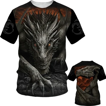 2023 Летняя мужская футболка Cool Dragon 3D-печатный топ с коротким рукавом Ретро Комфорт O Collar Топ больших размеров