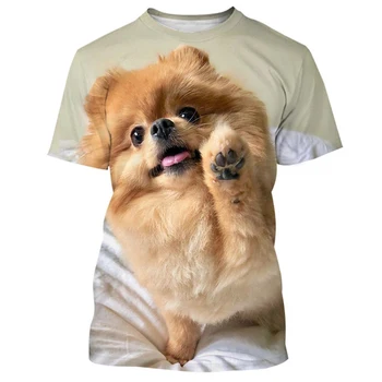 2023 Новая летняя горячая распродажа милая и забавная собака померанский шпиц 3D-печать высококачественные мужские и женские футболки топы