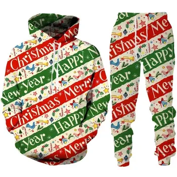 2023 Новая мода Рождественский Санта-Клаус Осень-зимняя толстовка 3D-печатный спортивный костюм толстовки с капюшоном брюки набор костюм с длинным рукавом мужская одежда