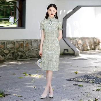 2023 Новое кружево Cheongsam Plus Size Qipao Модное женское платье Летняя вечеринка Костюм Винтаж Цветочные платья M To 4XL