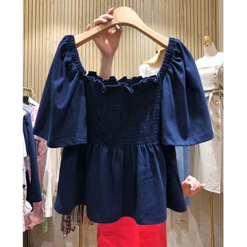 2023 Осень Новый Корейский Пышный Рукав Плиссированный Квадратный Вырез Женская Рубашка Дизайн Ниша Топ Blusas Mujer De Moda Verano Y2k Топы
