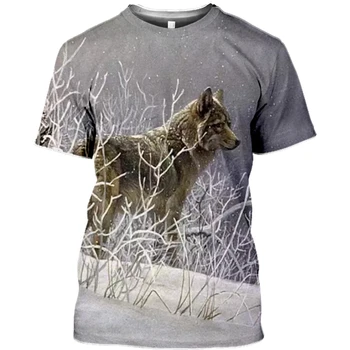 2023 Повседневная футболка Снежный волк 3D Животные Винтажная футболка Одежда с коротким рукавом Футболка Мода на животных Мужская большая