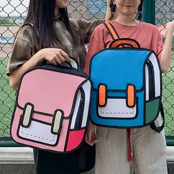 2023 Творческий женский 2D-рюкзак для рисования Мультяшная школьная сумка Сумка для комиксов для девочек-подростков Рюкзак для путешествий