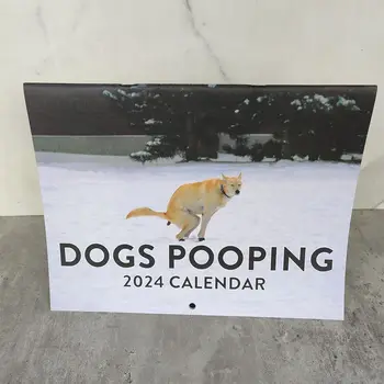 2024 Настенный календарь Собака какает ежемесячно Забавный подвесной бумажный календарь для украшения домашнего стола
