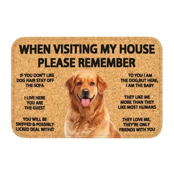 2024 Пожалуйста, помните, что золотистый ретривер Собаки Правила дома Коврик для дверей Коврик для входной двери Противоскользящий водонепроницаемый пол Ванная комната Entra Новый год