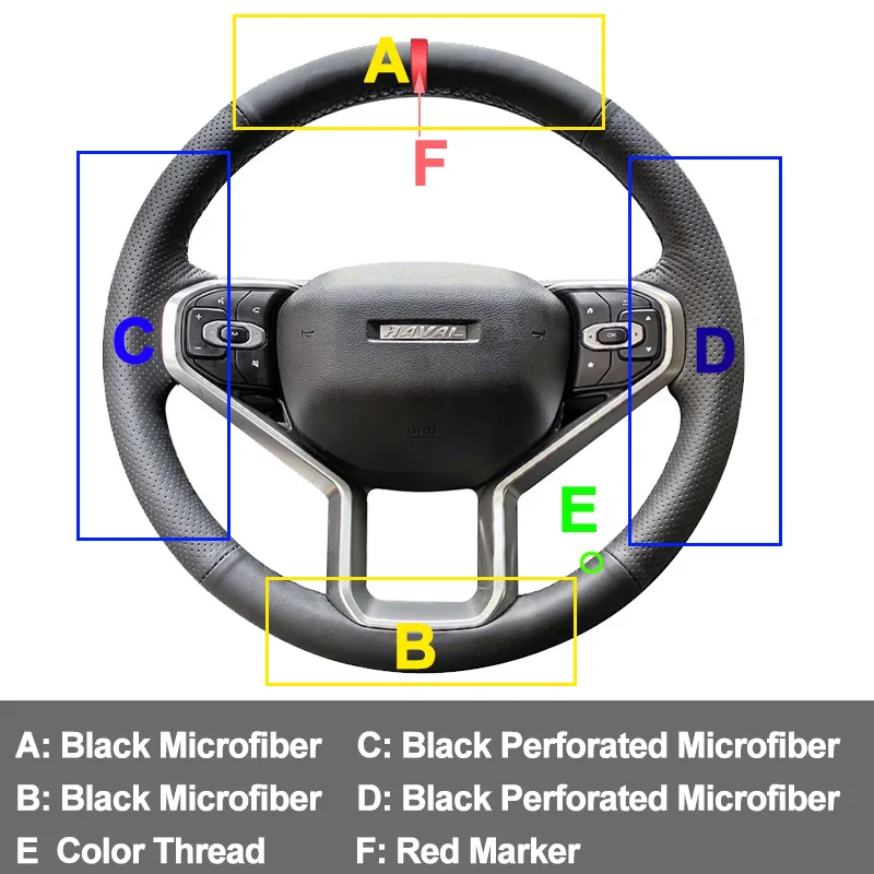 HuiER Ручная прошивка автомобильного рулевого колеса Красный маркер для Haval H6 3-го поколения 2021-2023 Автомобильная оплетка на обмотке рулевого колеса - 2