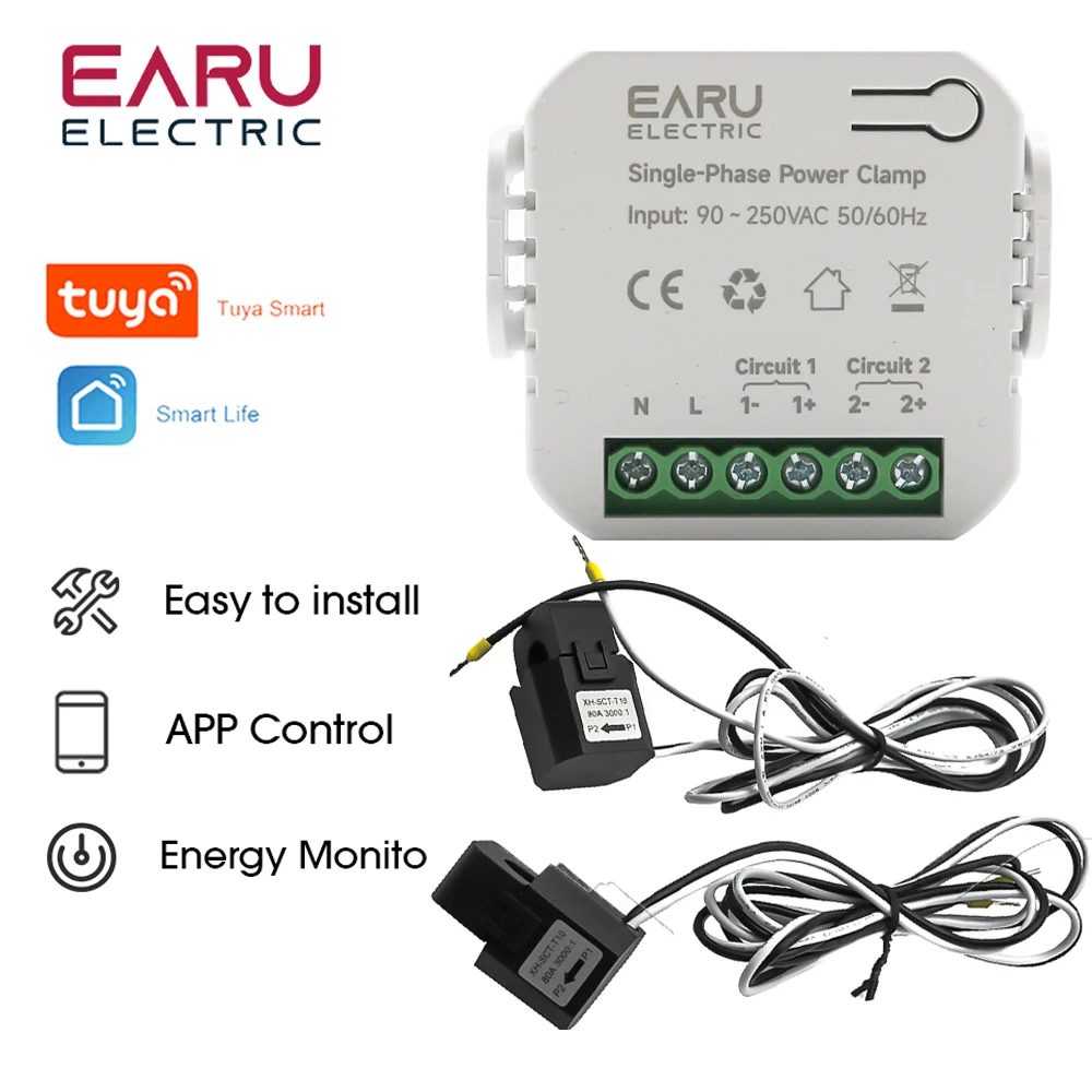 Tuya App Умный двусторонний двусторонний счетчик энергии WiFi 80-300 А AC110 В 220 В с зажимом CT Монитор энергопотребления кВтч - 0