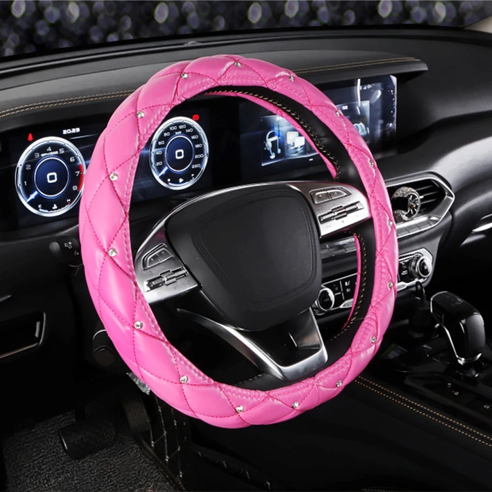 Алмазная кожа Чехол на рулевое колесо с блестящими хрустальными стразами, универсальный 15-дюймовый протектор автомобильного колеса для женщин - 5