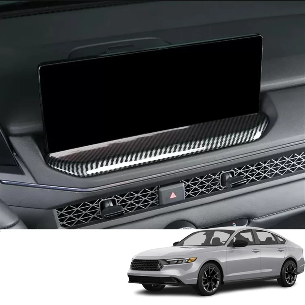 Для Honda Accord 2023 2024 11-я приборная панель автомобиля GPS-навигационная панель Крышка отделки интерьера аксессуар (ABS Carbon Fiber) - 1
