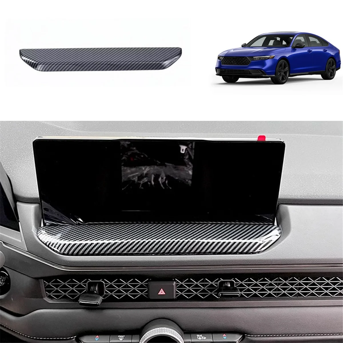 Для Honda Accord 2023 2024 11-я приборная панель автомобиля GPS-навигационная панель Крышка отделки интерьера аксессуар (ABS Carbon Fiber) - 2