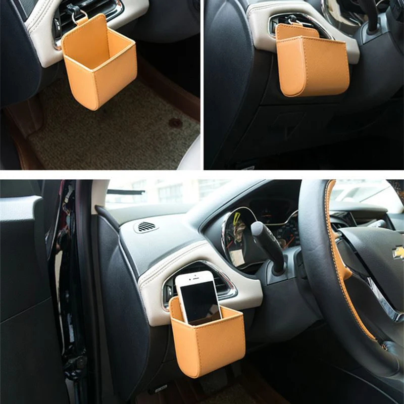PU кожа автомобильная розетка вентиляционные отверстия мусорное ведро автомобильное сиденье телефона сумка для хранения сумка для хранения для Chevrolet Cruze TRAX Aveo Lova Sail EPICA Captiva - 0