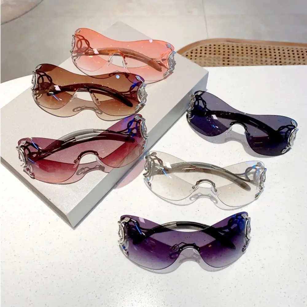 Безоправные градиентные солнцезащитные очки в форме змеи в форме зеркала Оверсайз Y2k Модный Wrap Around Панк Технологические очки Очки Оттенки Женщины - 0