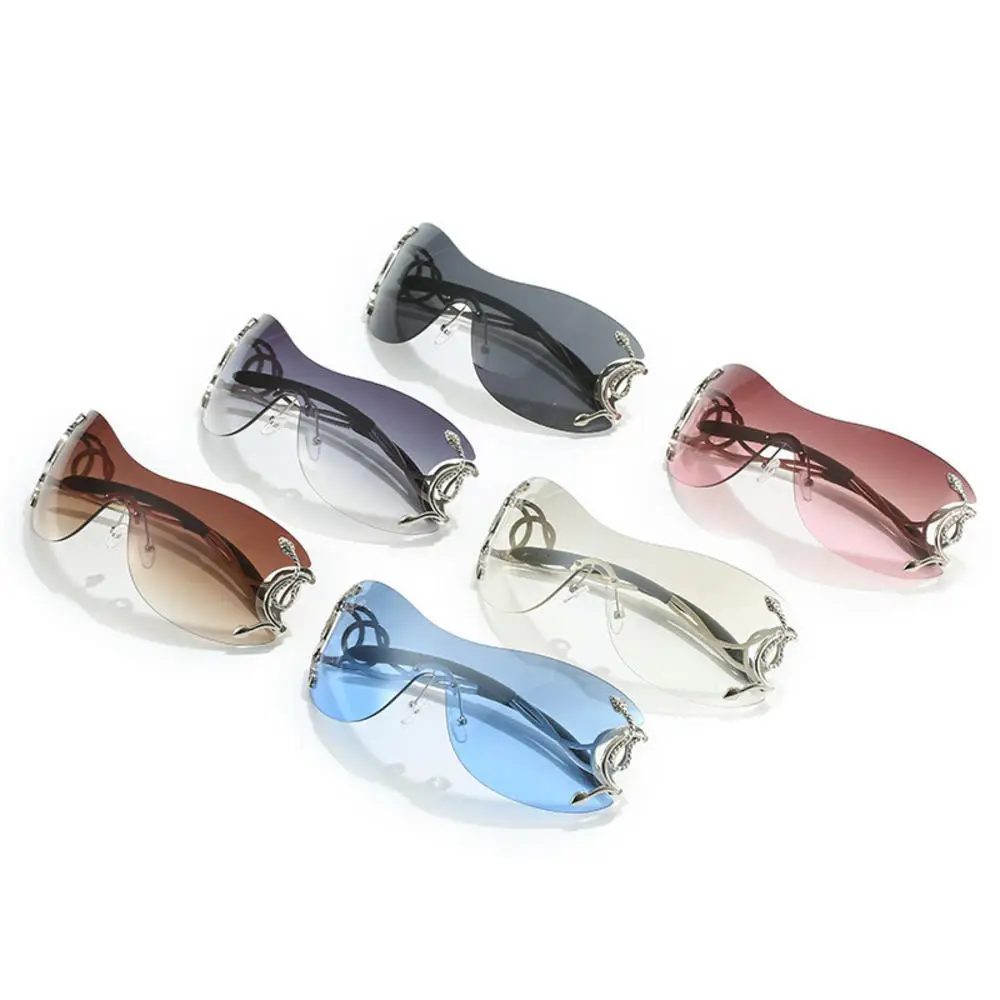 Безоправные градиентные солнцезащитные очки в форме змеи в форме зеркала Оверсайз Y2k Модный Wrap Around Панк Технологические очки Очки Оттенки Женщины - 1