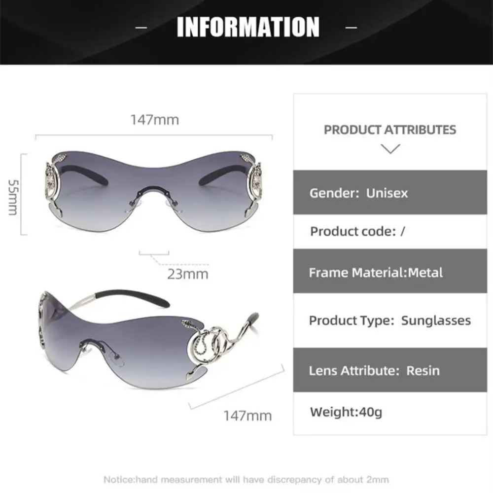 Безоправные градиентные солнцезащитные очки в форме змеи в форме зеркала Оверсайз Y2k Модный Wrap Around Панк Технологические очки Очки Оттенки Женщины - 2