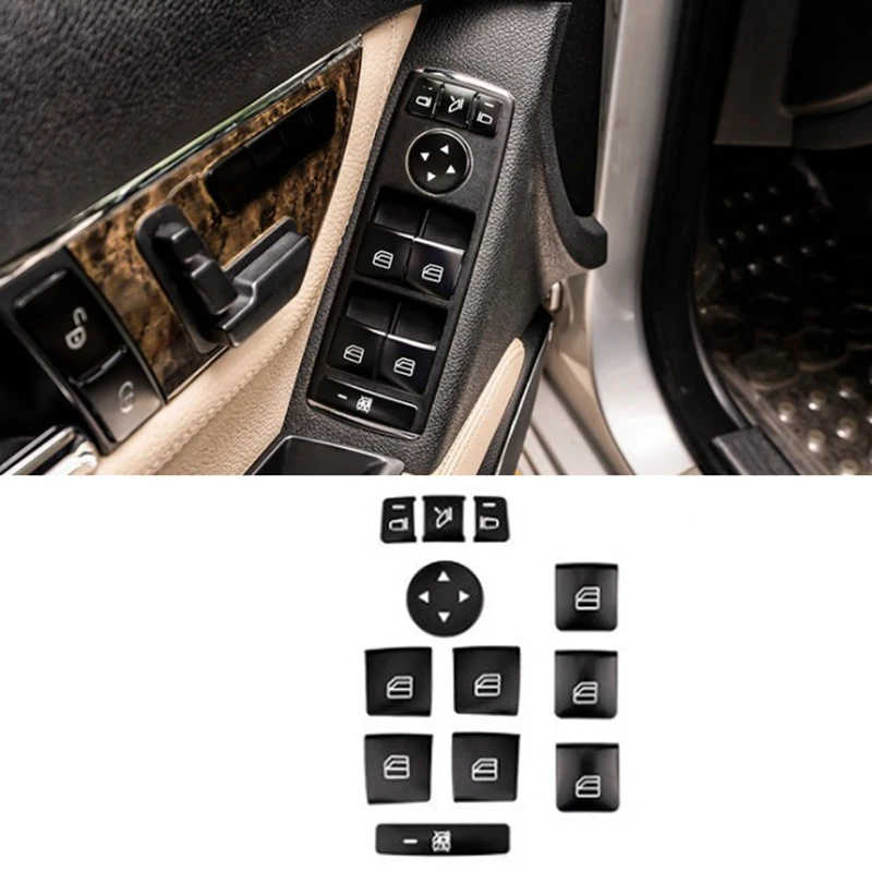 12PCS Автомобильная дверь Подлокотник Окно Переключатель Кнопка Отделка Крышка Наклейка Для Mercedes Benz GLK ML GL a B C E G Class W204 X166 - 1