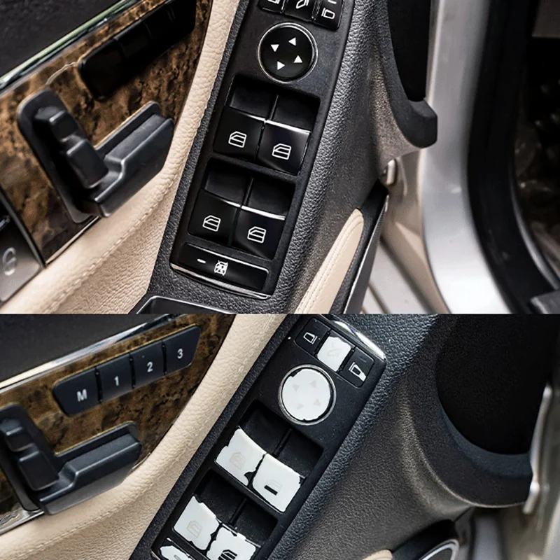 12PCS Автомобильная дверь Подлокотник Окно Переключатель Кнопка Отделка Крышка Наклейка Для Mercedes Benz GLK ML GL a B C E G Class W204 X166 - 2