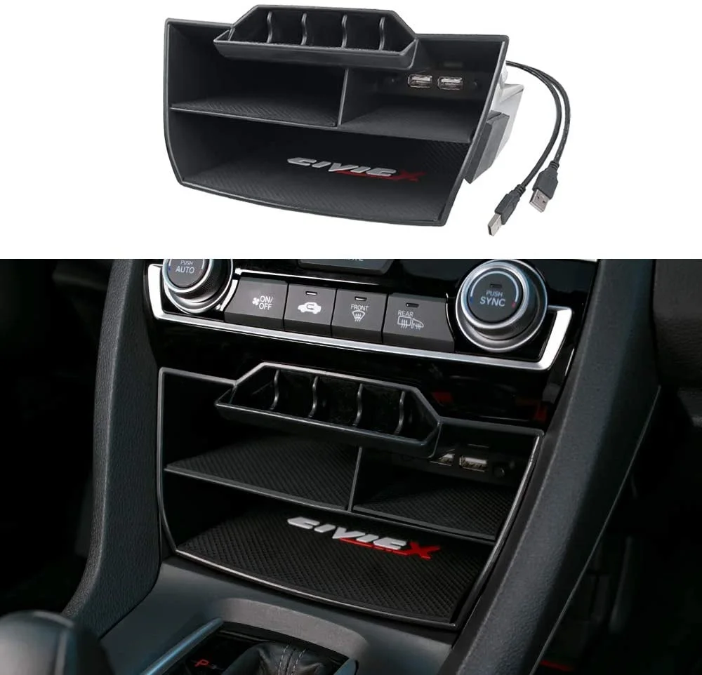 Центральная консоль Коробка для хранения монет Лотки Карты Чехол С USB-удлинителем для Honda Civic Sedan 10-го поколения 2016-2020 - 0