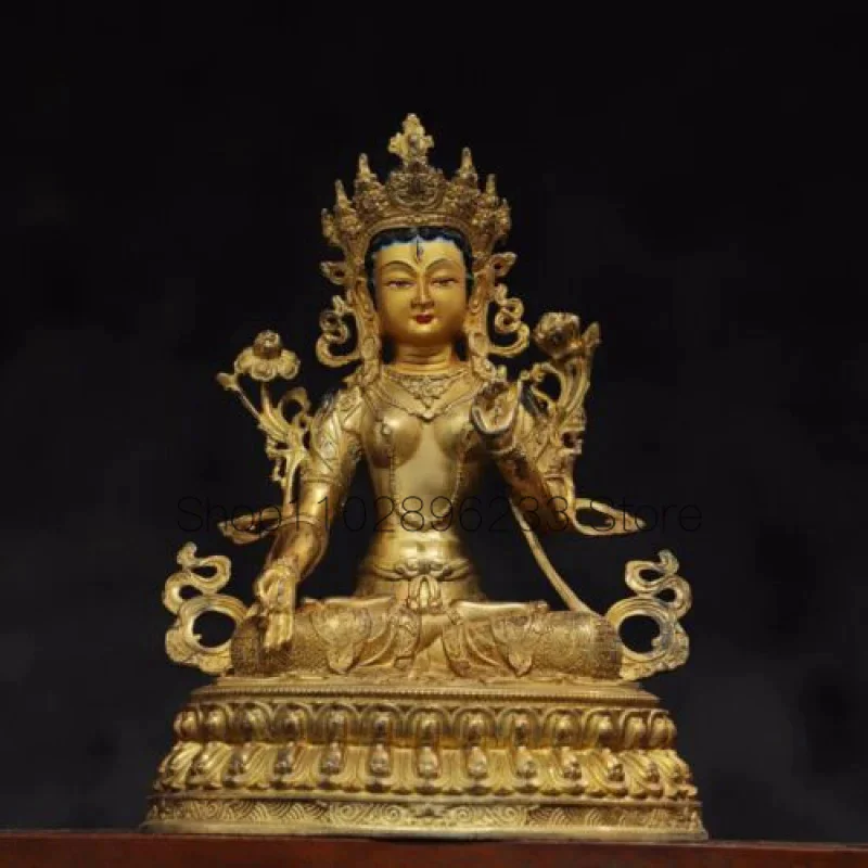 30 Китайская древнетибетская бронза позолоченная белая Тара Авалокитешвара Бронзовая статуя Будды - 0