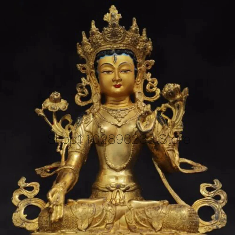 30 Китайская древнетибетская бронза позолоченная белая Тара Авалокитешвара Бронзовая статуя Будды - 1