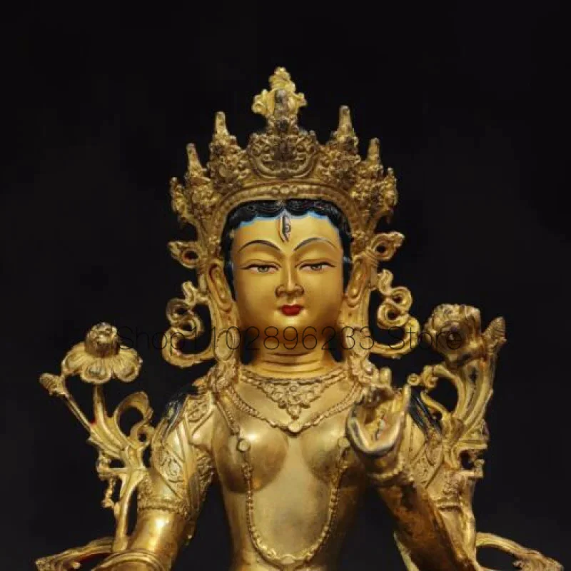 30 Китайская древнетибетская бронза позолоченная белая Тара Авалокитешвара Бронзовая статуя Будды - 2